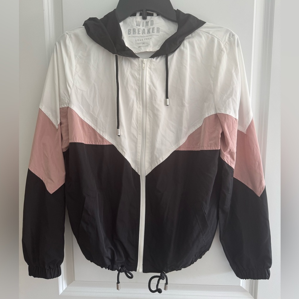 Love Tree Black, White, and Pink Wind Breaker Jacket